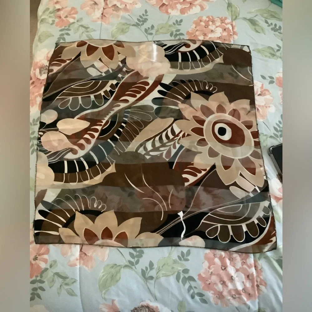Fall silk scarf earth tones fall colors square nice gift idea brown beig…